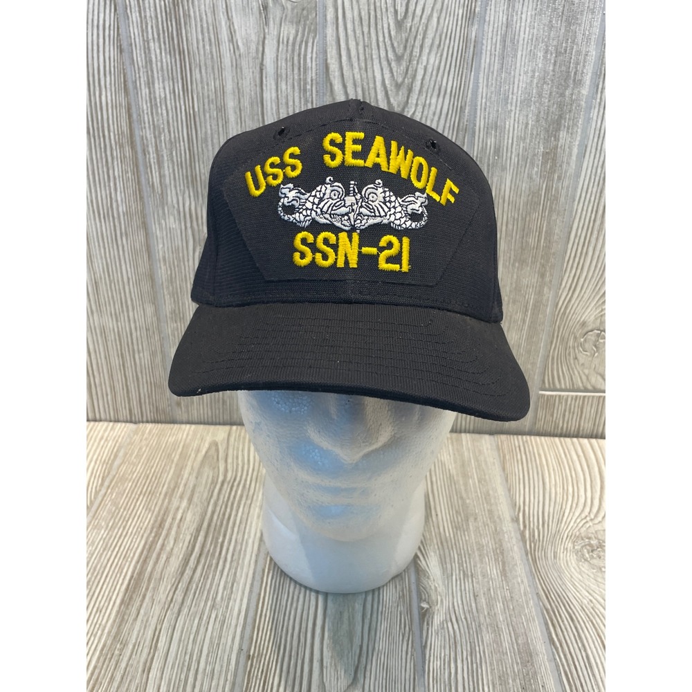 Vintage USS Seawolf SSN-21 Navy Blue Snapback Hat AJD Made in USA Military Cap